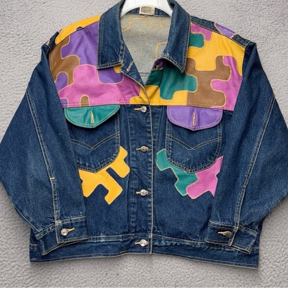 VINTAGE I Love Zana Di Patchwork  Denim Jacket Plus Size 24 Rare 90s Y2K